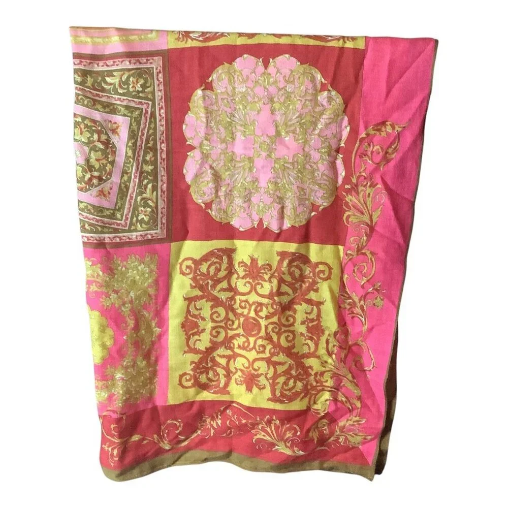 Square Scarf‎ Wrap With Vibrant Ornamental Pattern Multicolor 90x90cm